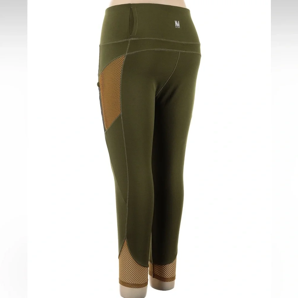 Nicole Miller Sport Olive Army Green Women's Active Leggings Size XL Sporty Mesh